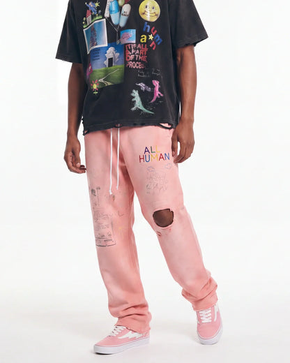 All Human Rehab Sweatpants Pink Wash