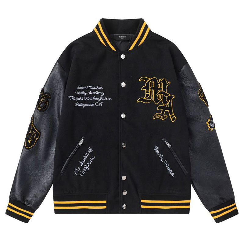 AMRI Appliquéd Wool-Blend and Full-Grain Leather Varsity Jacket