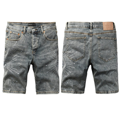 Purple Brand Crystal Diamond Denim Shorts #5093