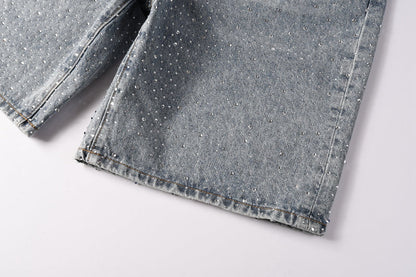 Purple Brand Crystal Diamond Denim Shorts #5096