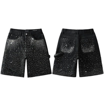 Purple Brand Crystal Diamond Denim Shorts #5099