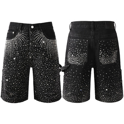 Purple Brand Crystal Diamond Denim Shorts #5099