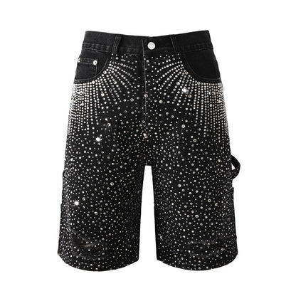 Purple Brand Crystal Diamond Denim Shorts #5099