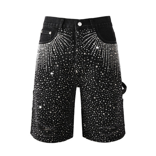 Purple Brand Crystal Diamond Denim Shorts #5099