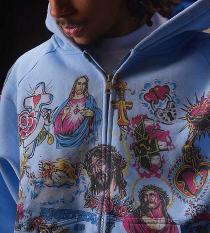 Righteous Risen King Zip Up Hoodie Blue