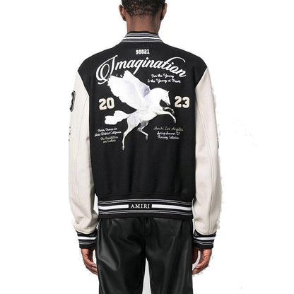 AMRI logo patch varsity bomber jacket Black